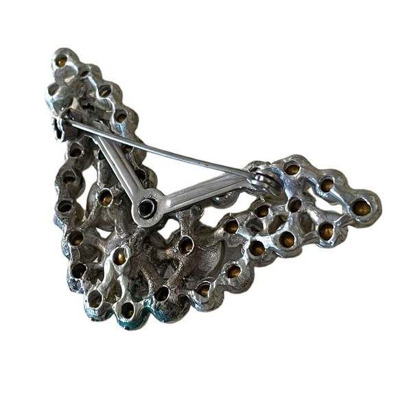 Vintage Silver Tone V Shaped Rhinestone Cluster Brooch Pin Large Statement - Picture 3 of 4